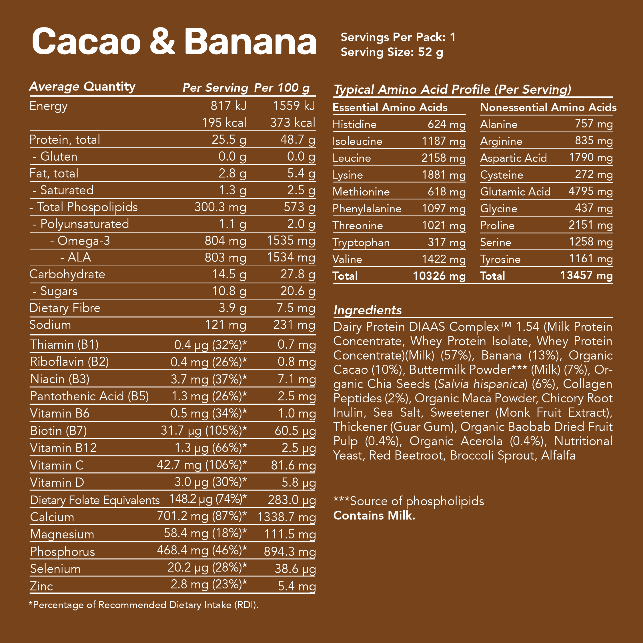 Whey Protein Smoothie - Cacao & Banana / Single Serve