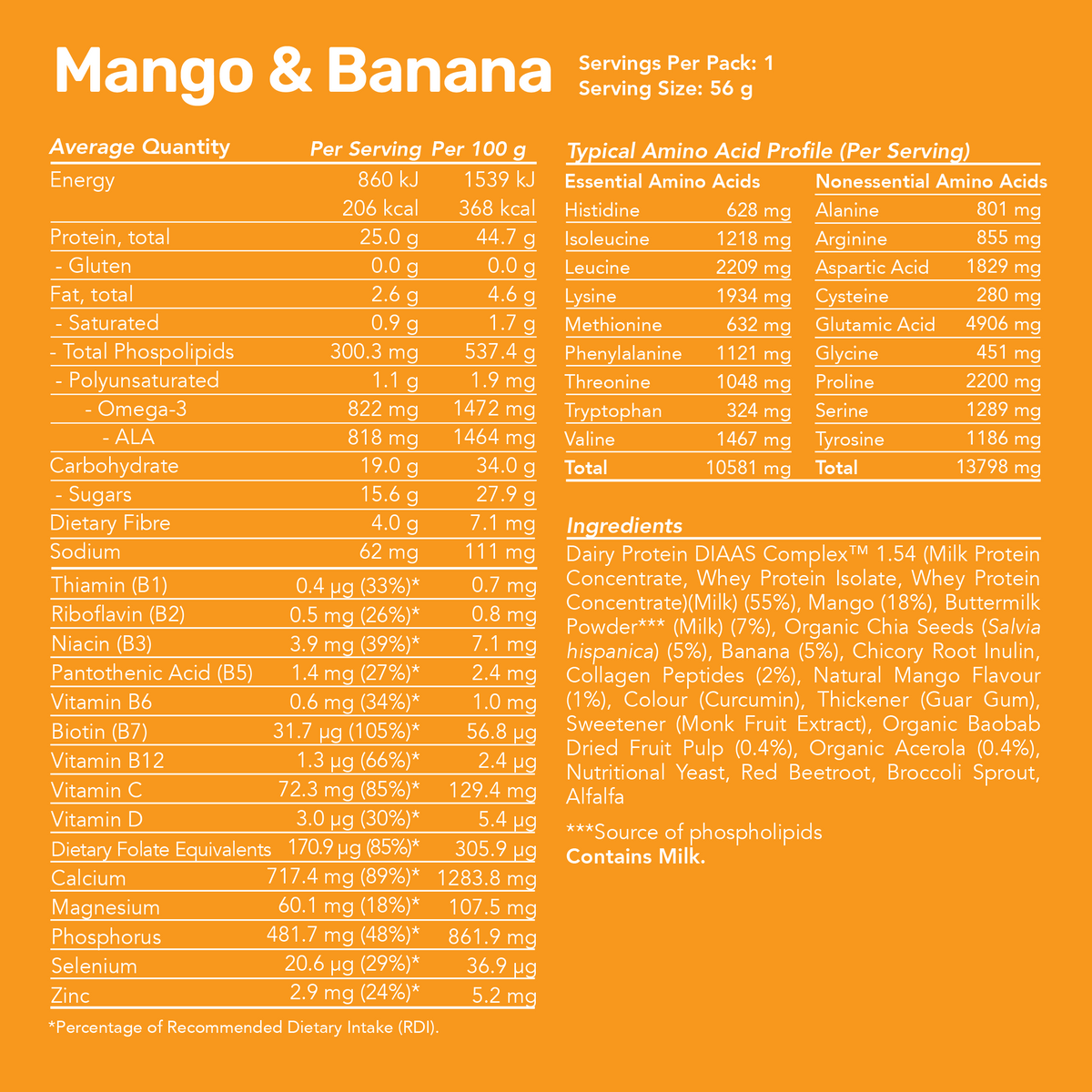 Whey Protein Smoothie - Mango &amp; Banana / Single Serve