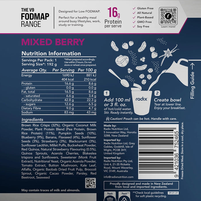 Fodmap Breakfast - Mixed Berry / 400 kcal (1 Serving)