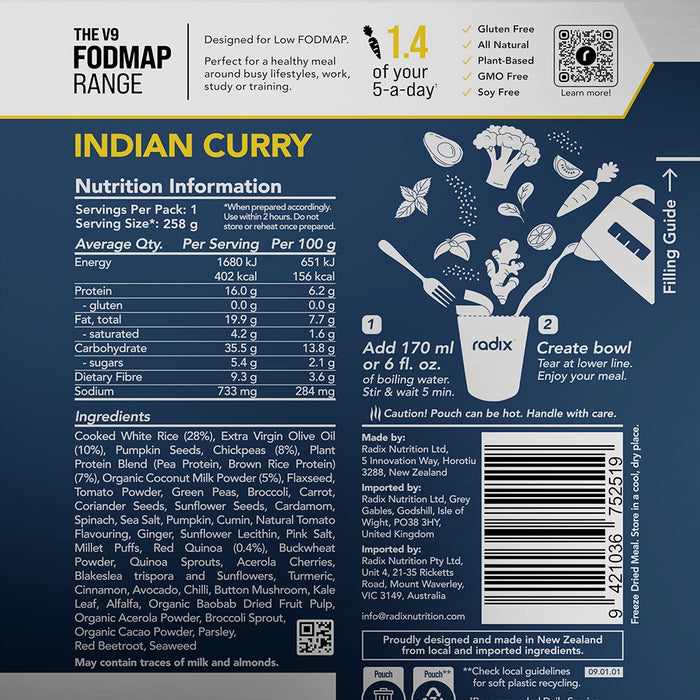 FODMAP Meals - Indian Curry / 400 Kcal (Box of 8)