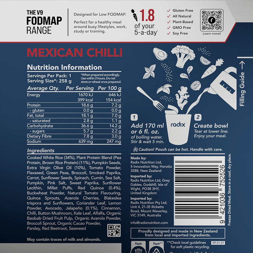 FODMAP Meals - Mexican Chilli / 400 Kcal (Box of 8)