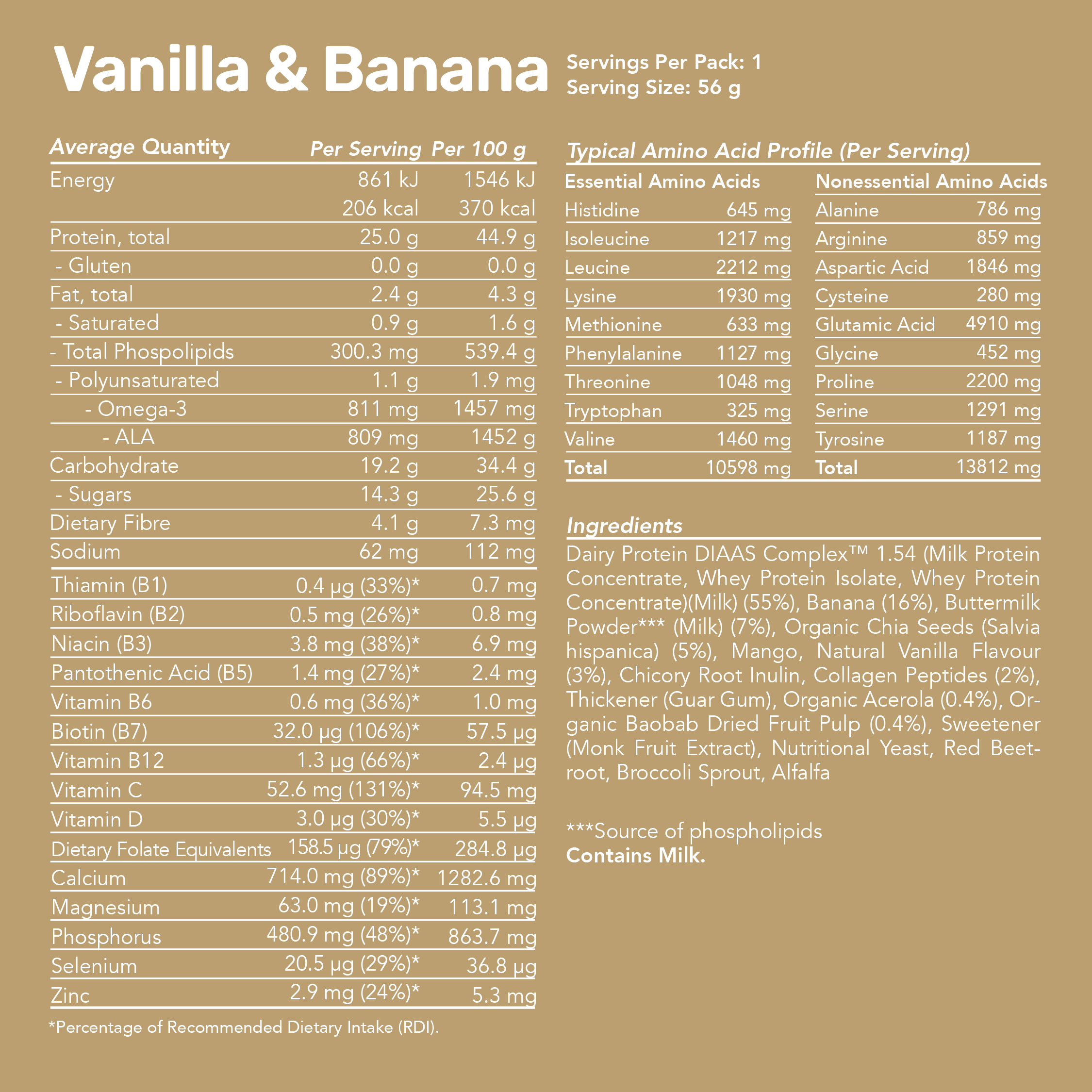 Whey Protein Smoothie - Vanilla & Banana / Single Serve