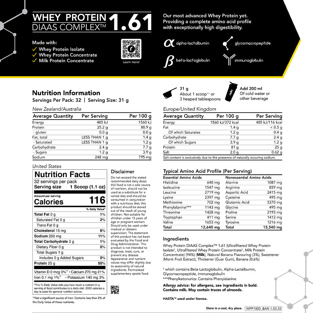 Whey DIAAS Complex 1.61 - Banana / 1kg Bag