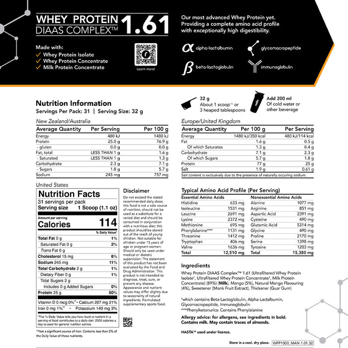 Whey DIAAS Complex 1.61 - Mango / 1kg Bag