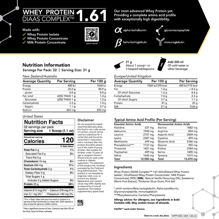 Whey DIAAS Complex 1.61 - Vanilla / 1kg Bag